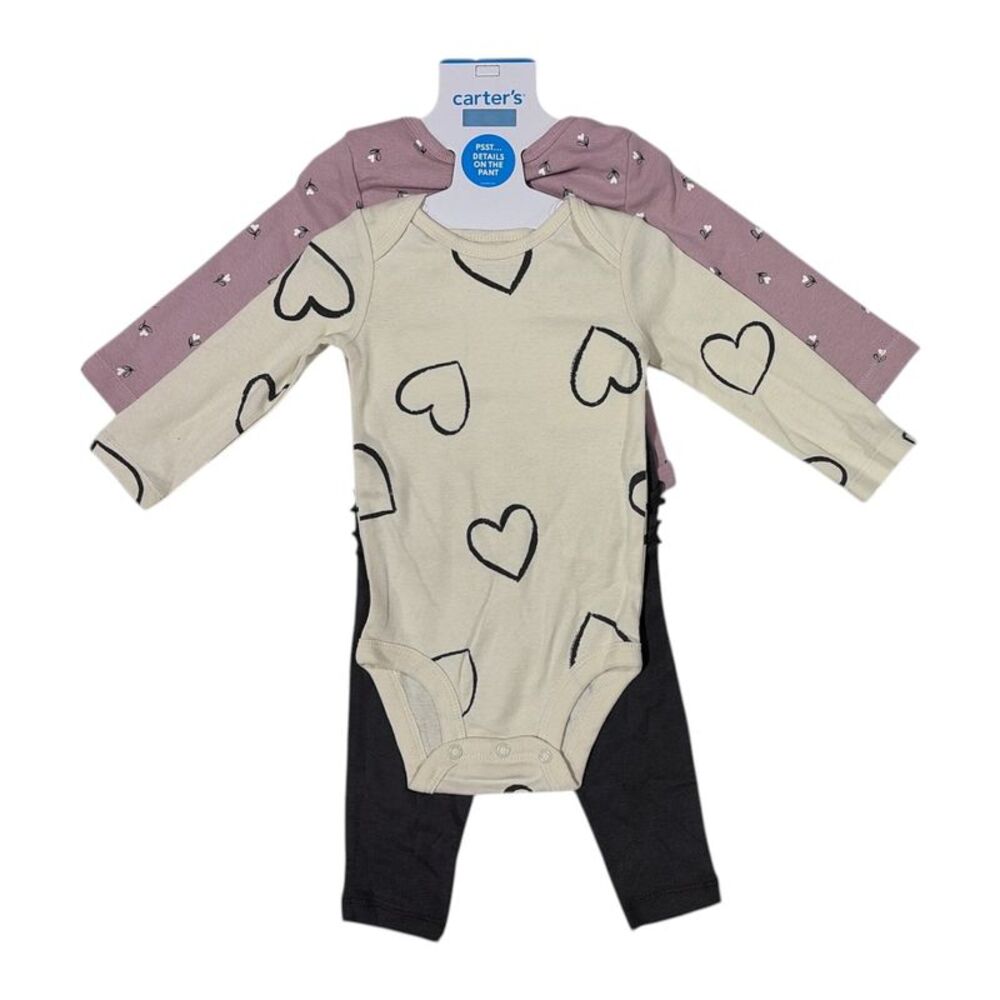 Carter's Girls Long Sleeve Bodysuit & Pant Set, 3 Piece - Cream